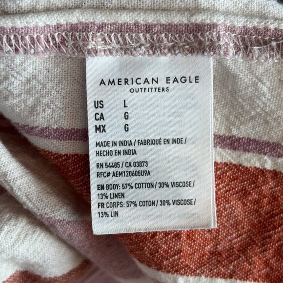 American Eagle Babydoll Tunic Top Large White Pink Striped V-Neck Cotton Blend - Picture 9 of 9